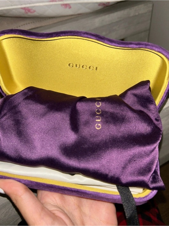 Gucci Black Oversized Square Sunglasses with Purple Soft Pouch and Yellow Case